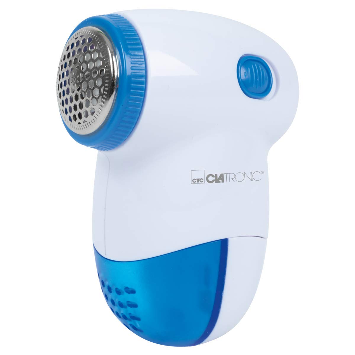 Clatronic TC 3758 Textil Mini Cleaner, for Effective Removal of Lint and Small Nodules, Triple Spring-Loaded Stainless Steel Knife, Small and Handy, White/Blue, 52 x 98 x 74 mm