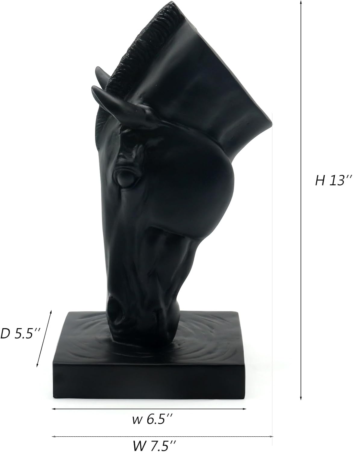 Lukitas Horse Head Vase - Feng Shui Horse Statue Decor for Wealth & Style, Elegant Artistic Planter for Hotel Lobby & Gallery, Modern Decorative Accent for Home or Office, Black, Resin 13''