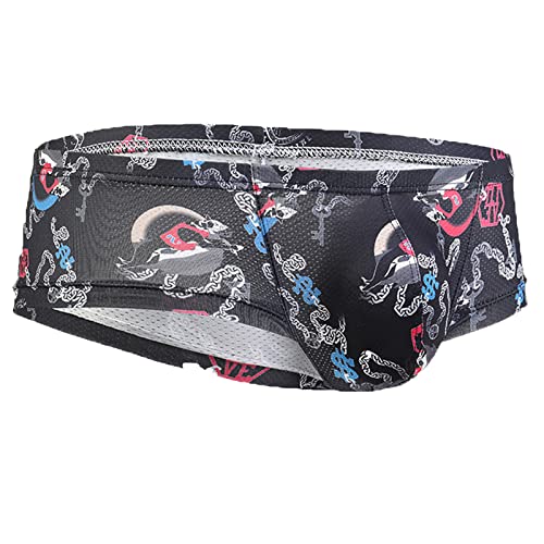 Sexy Printed Short Legs Boxer Briefs for Men, Low Rise Big Pouch Underwear, Mesh Breathable Undies Trunks2