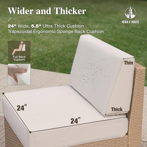 Image of HERA'S HOUSE 7 Piece Patio Furniture Set, Outdoor Sectional Wicker Sofa with Fire Pit Table, 5.5 inch Thick Waterproof Cushion All Weather 5 Seats Modular Conversation Set for Garden Deck Backyard