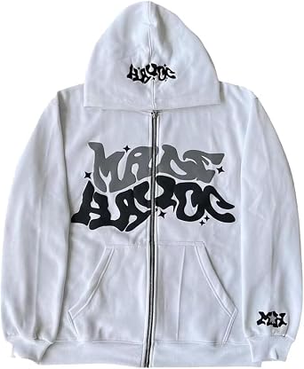 NUFR Y2K Zip Up Hoodies Puff Print Grunge Graphic Jackets Hip Hop Streetwear Sweatshirts Unisex