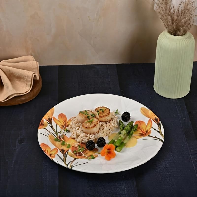Image of Golden Fish Melamine Dinner Plates Set of 6 for Serving - Full Size, Curved, Vintage Design, Break Resistant for Home, Kitchen, Restaurant, Party (11 inch)