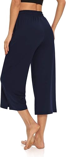 Miniatura 5 de DIBAOLONG - Pantalones capri para mujer, holgados, para yoga, con ajuste de cordón, de pierna ancha, cómodos, de descanso, pantalones deportivos con