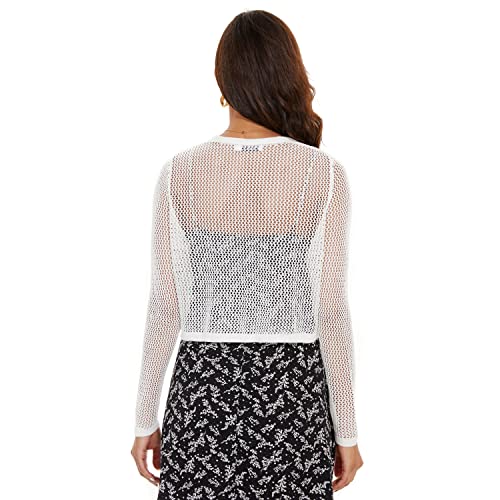 Xunzrln Women's Long Sleeve Tie Open Front Bolero Shrug Lightweight Knit Hollow Out Cropped Cardigan #TOP3