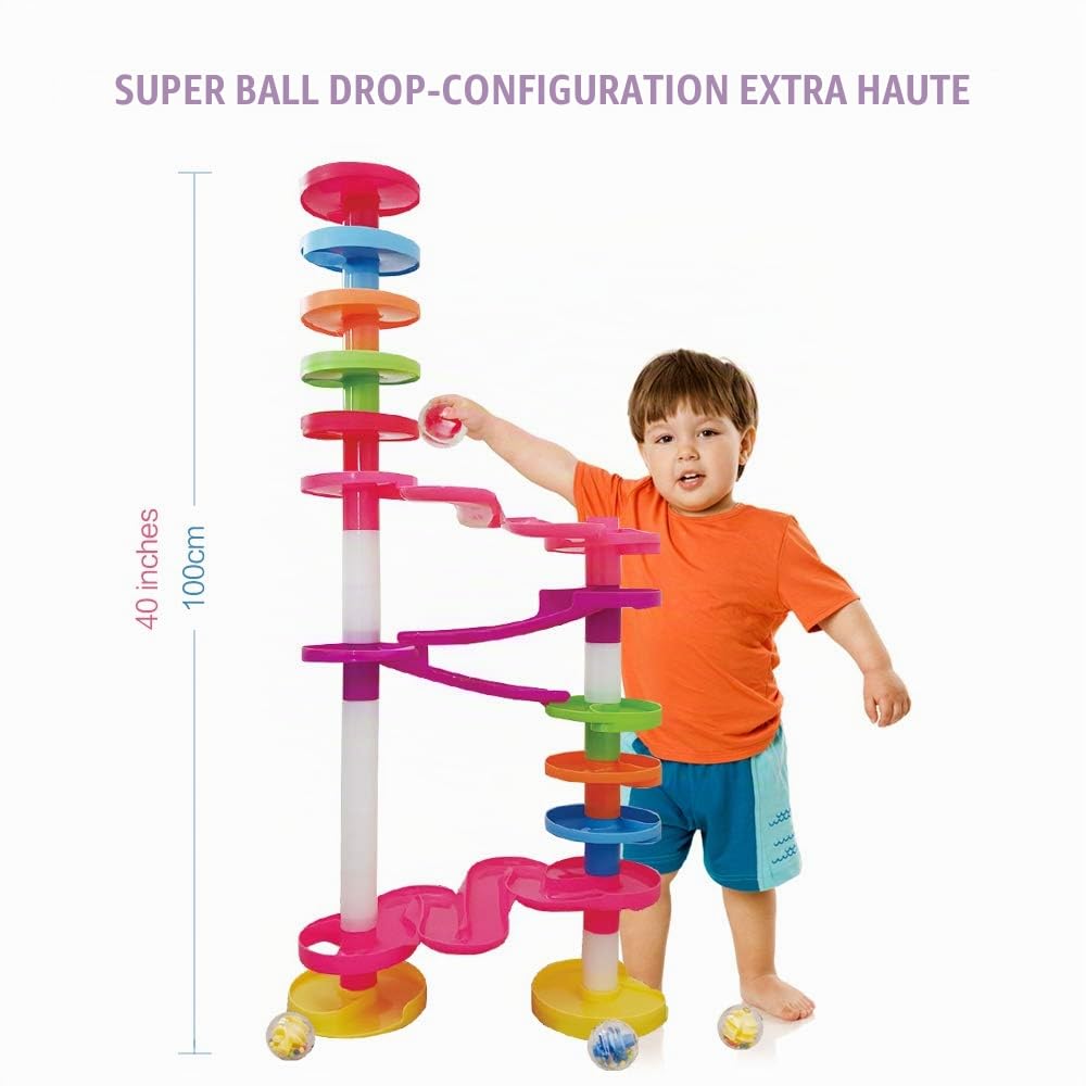 WEofferwhatYOUwant Super Ball Drop – Circuit à Billes Bébé 26 Pièces – Jouet Éducatif Montessori dès 10 Mois – Ramps Spiralées, Ponts Connectables, Billes Rattle – Apprentissage Motricité