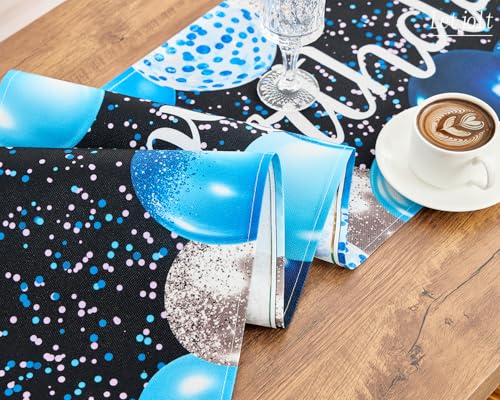 Image of Letjolt Silvery Blue Balloon Happy Birthday Table Runner 72 Inches (Pack of 2)