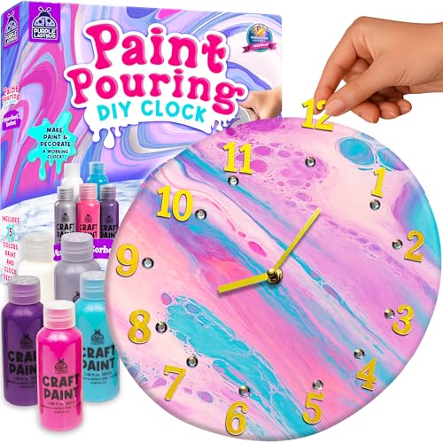PURPLE LADYBUG Paint Pouring DIY Clock Kit - Arts and Crafts for Kids Ages 8-12, Painting Kit for Kids 6-8 - Gifts for 6-12 Years Old Girls & Boys Birthday & Christmas - Tween & Teen Girl Gifts Ideas