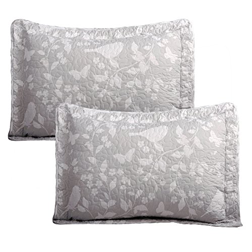 Home Soft Things Birdsong Bedspread Set, Soft Lightweight Reversible Quilt Coverlet Bedspread Bedding Set Cover For All Season, Oversize 122" X 106", Grey #TOP5