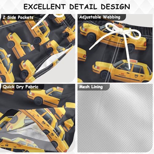 Pigsaly Boys' Swim Board Shorts Bright Running Car Yellow Taxis Car Boy's Swim Trunks Kids Swimwear 4T3