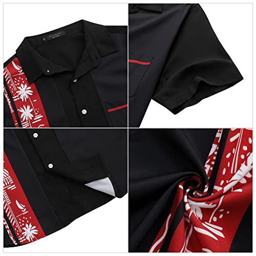 Elitespirit Men's Vintage Bowling Shirt Retro Short Sleeve Button Down Shirts Casual Printed Hawaiian Shirts Black Tree L #TOP5