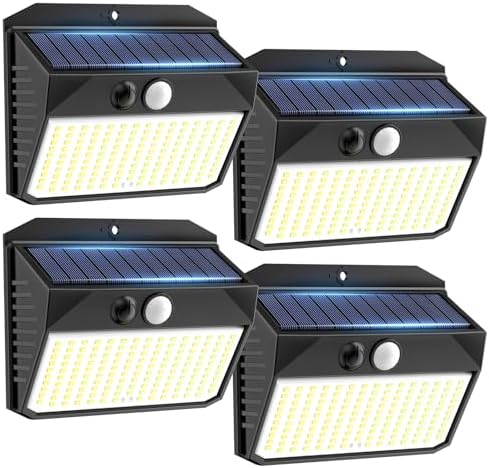 Luz Solar Exterior, 150LED Luces Solares Con Sensor De Movimiento, Focos Solares Exterior con 3 Modos, IP65 Impermeable Lamparas Exterior para Jardín,...
