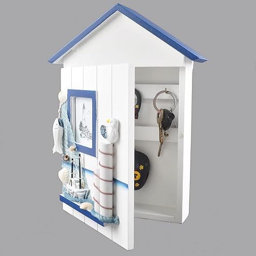 Miniatura 7 de Gabinete de llaves de estilo mediterráneo, caja de almacenamiento para llaves, decoración para entrada, pasillo, llavero (barco)