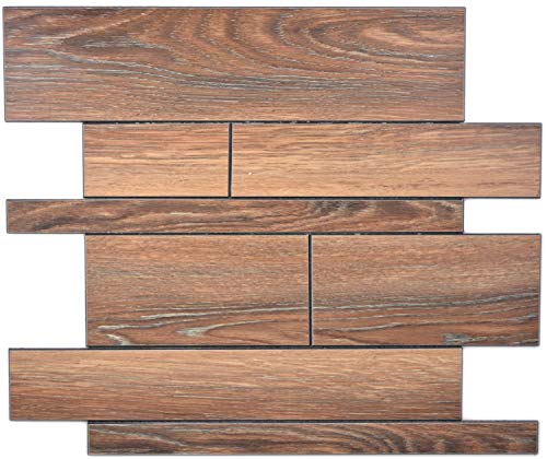 Selbstklebnde Mosaikmatte Verbund Alu Holzoptik Braun für WAND KÜCHE Wandverblender Fliesenspiegel Verkleidung | 10 Matten