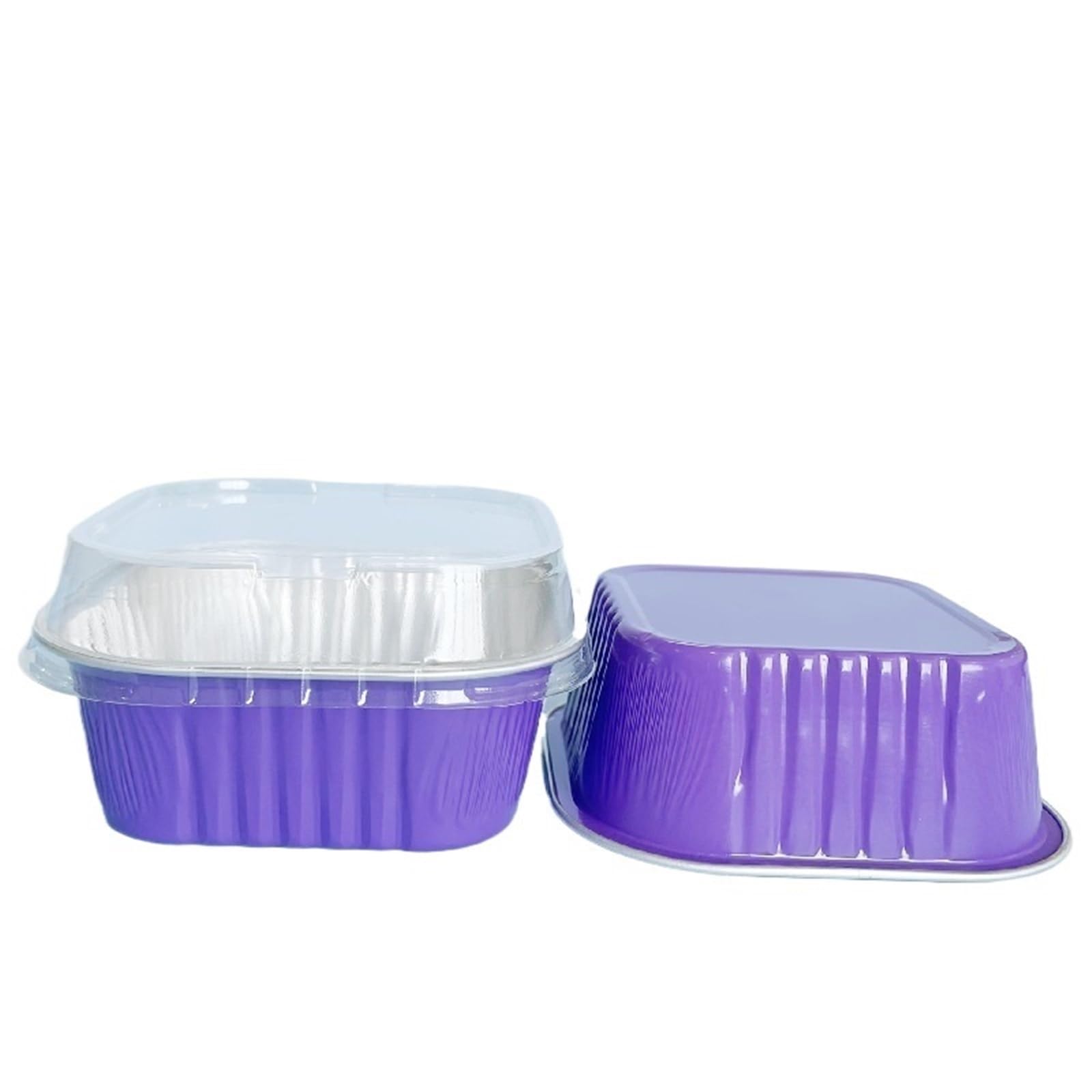 Moldes para hornear 50 moldes cuadrados de aluminio 10 oz for cupcakes, con tapas, for pasteles, postres y más(Purple)