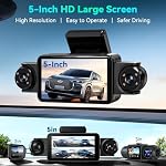 360°View 4 Channel Dash Cam, 5'' IPS Large Screen Dash Camera for Cars, 4K+1080P Front and Rear Inside Left Right, Built-in IR Night Vision, 24H Parking Mode, 64GB SD Card, Wireless APP Transmission