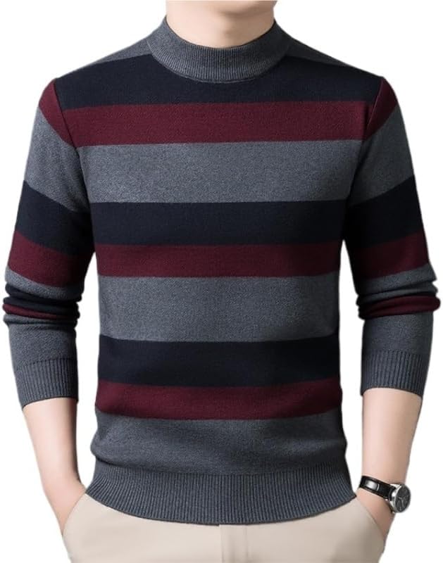 Men's Base Sweater Semi High Neck Knitted Long Sleeved Slim Fit Pullover Sweaters