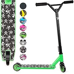 Patines Ruedas Pequeñas Land Surfer- Patinete de trucos y saltos, Negro/Verde cin Calaveras