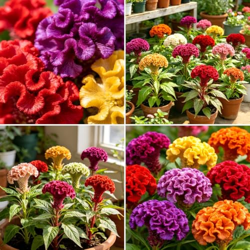 CarpetC 300+ Mixed Celosia Seeds for Planting Crested Velvety Fan-Shaped Blooms Heat-Loving Annual Non-GMO for Home Garden Borders and Containers