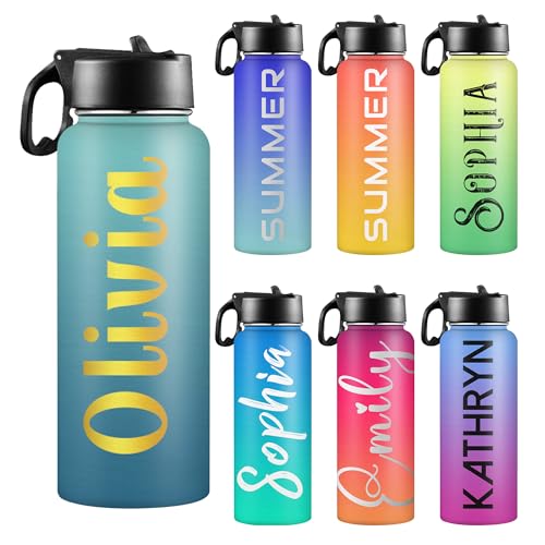Personalized Insulated Water Bottle with Straw, Christmas Birthday Gift for Kids Women Men, Custom Stainless Steel Thermoses Cup with Name or Text,...