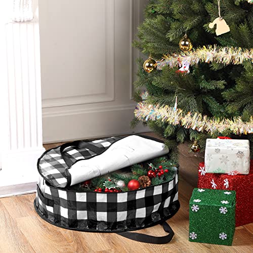 Shappy 2 Pieces Wreath Storage Bag 24 Inch, Garland Holiday Container With Buffalo Plaid Christmas Wreath Storage Box With Heavy Duty Handle And Clear Window For Xmas (Black And White Plaid) #TOP5