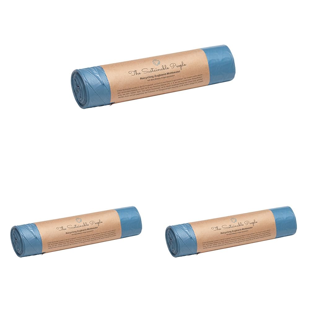TSP Recycling Zugband Müllbeutel 60L - zu mind. 90% aus Post-Consumer-Abfällen (PE) - Blauer Engel zertifiziert - sicher & reißfest - für den Restmüll und die Wertstoffsammlung (60 Liter (10 Stück))
