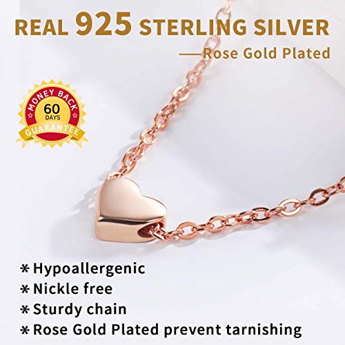 Rose Gold Plated Sterling Silver Tiny Heart Pendant Necklace Endlessness Love Dainty Necklace, 16’’ #TOP3