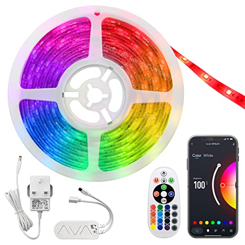Long Life Lamp Company 5M Smart WiFi RGB LED Strip Plug and Play Kit Dimmable with IR Remote, App Controller Smart Lights