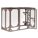 PawHut Cat Cage Indoor Outdoor Wooden Enclosure Pet House Small Animal Cage Hutch Suitable for Rabbit, Dogs, Kitten, Crate Kennel with Waterproof Roof, Multi-Level Platforms, Lock, Brown