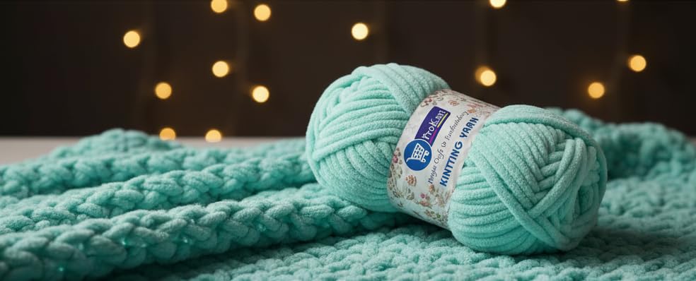Image of ProKart Premium Blankie Wool, Plush & Cuddly, Chenille Yarn Supersoft Hand Knitting Wool Ball | Blanket Thick /Mottu Yarn Ball Suitable for Hand Knitting and Crocheting for Baby, Adult, Sweaters, caps, Throws, Home Furnishing, Scarves, Blankets (Mint Green-BLK017, 100gms x 1 Pack)