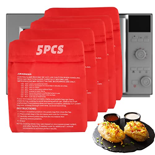 Bolsa de Patatas Microondas, RosyFate 5 pcs Bolsa Para Cocer Patatas en el Microondas, Bolsa Asar Patatas Microondas, Cocer Patatas Microondas perfectas solo en 4 – 6 minutos, Bolsa de Papa