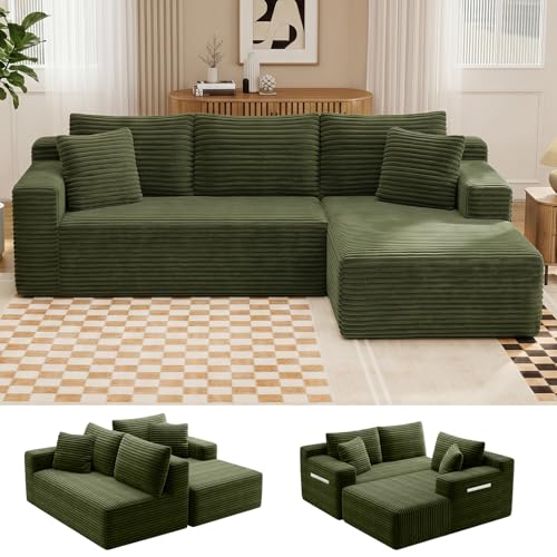 94.5 L-Shaped Minimalist Boneless Sofa for Living Room (Green Right)