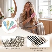 Curl Defining Brush for Curly Hair, Vented Detangling Hair Brush for Wet and Dry Styling, Curved Brush for Shaping and Smoothing Curl Clumps, Lightweight Hair Brush (Beige) — image 6