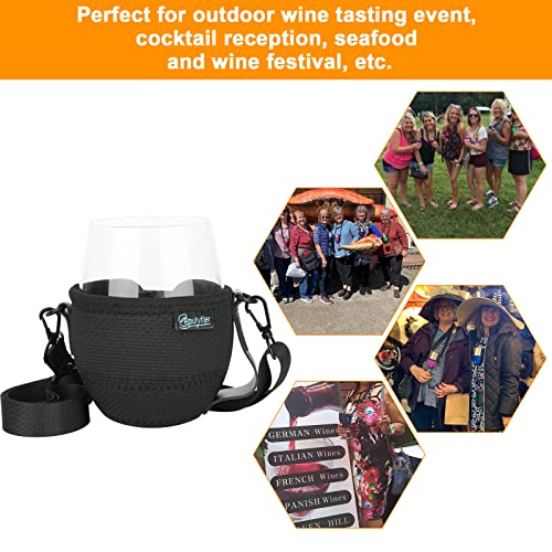 Beautyflier Stemless Wine Glass Insulator With Adjustable Neck Strap For Wine Walk Wine Tasting Festival Event (Stemless,15-18Oz) #TOP2