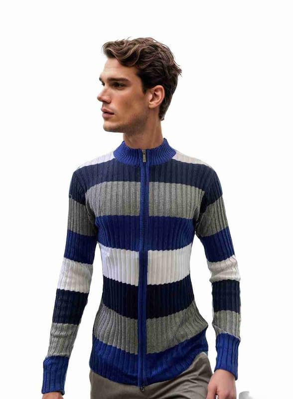 forwards Striped Turtle-Neck Full-Sleeve Full-Zip Sweater for Men-picture-21