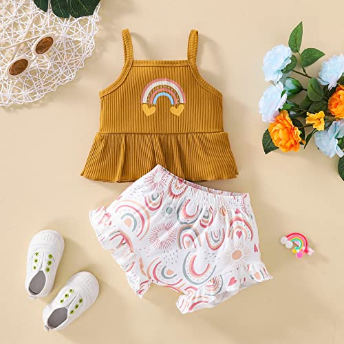 Tops Roupas Bebê Infantil Sem Manga Babados Com Nervuras Meninas Estampado Rainbow Shorts Colete Men