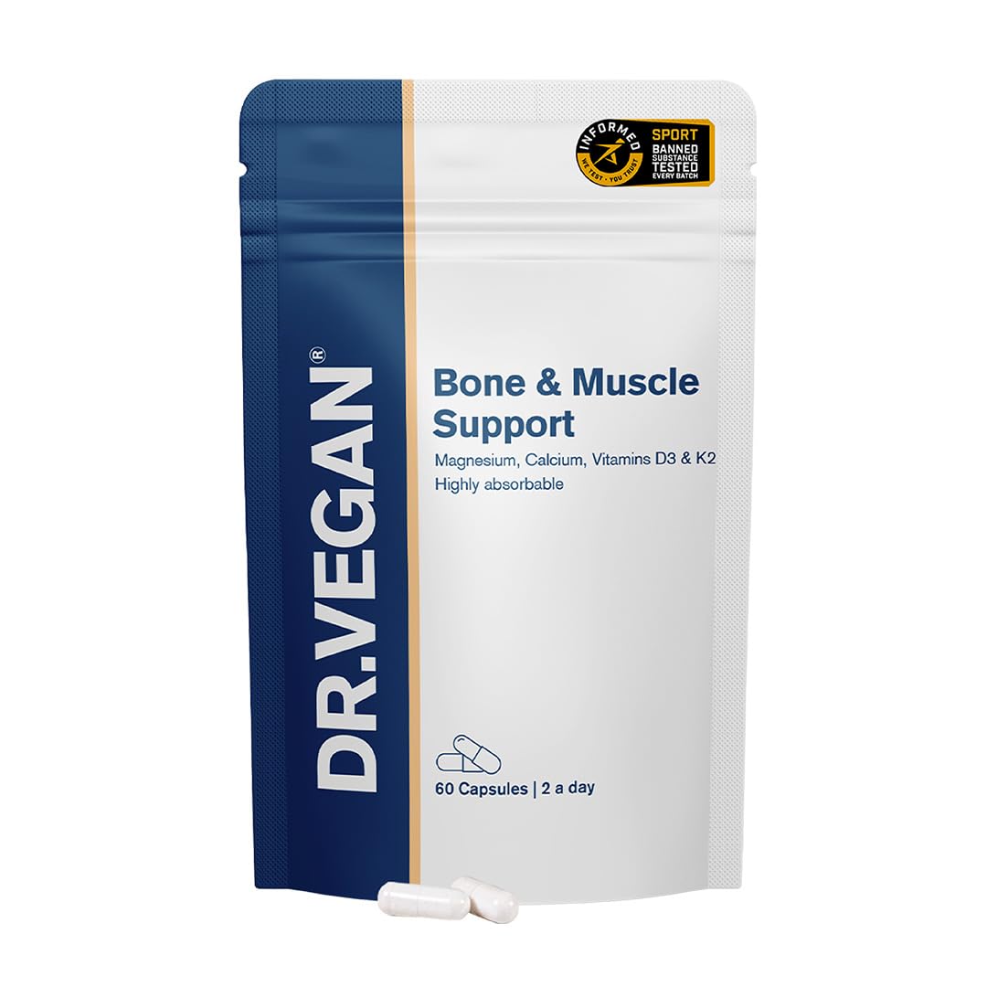 DR.VEGAN® Bone & Muscle Support | Informed Sport Certified | High Strength Calcium, Magnesium, Vitamin K2, Vitamin D3 | 60 Vegan Capsules | 2-A-Day