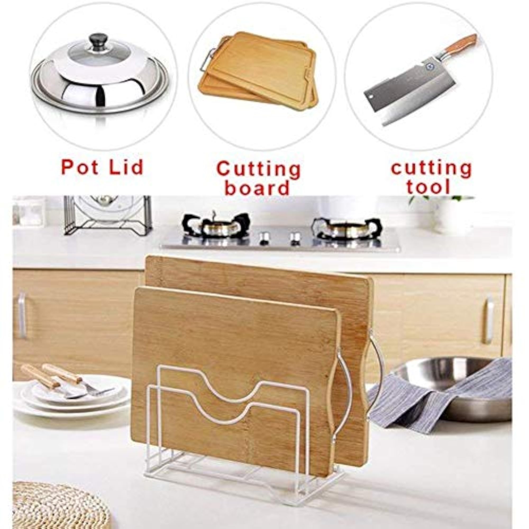 4 Slot Pan Cover Storage Rack for Kitchen Use