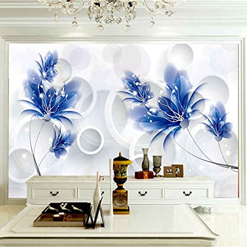 Papier peint canevas 3D fleurs bleues pour salon et chambre moderne