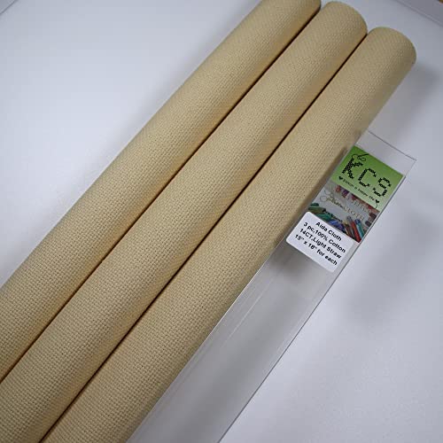 Image of KCS 3 pc of 15 inch x 18 inch Counted Cross Stitch Cotton Aida Cloth Needlework Rolled Fabric Box,14CT,Light Straw