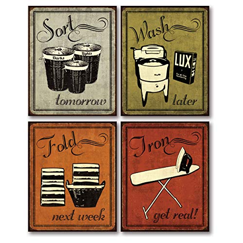 Posterartnow Trendy & Extremely Popular Laundry Signs; Sort Tomorrow, Wash Later, Fold Next Week, Iron Get Real: Four 8X10 Prints #TOP19