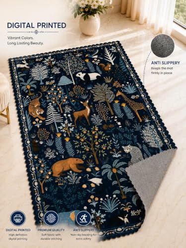 Image of RD TREND Carpet for Hall Digital Printed Carpet for Living Room 52x84 inch | Anti Slip Backing Rug for Bedroom Floor & Home Decor | Navy Blue