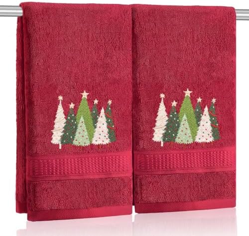 Tudomro 2 Pcs Red Christmas Hand Towels Embroidered Christmas Tre...