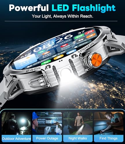 Image of LIGE Military Smart Watches for Men(2 Bands),1000mAh /1.85 inch HD Large Screen Smartwatch, Flashlight /110+ Sports Modes /IP68 Waterproof /Sleep Monitor, Fitness Tracker Watch for iOS Android,Silver