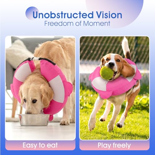 Image of Inflatable Dog Cone for Small Dogs- Adjustable Neck Recovery ECollar,Lightweight Donut Collar After Surgery Anti-Licking & Biting,Waterproof Easy to Clean (Pink,M)