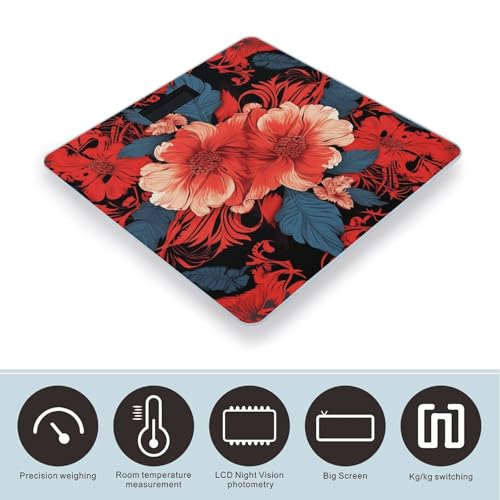 Báscula digital de vidrio templado roja con patrón floral miniatura 3