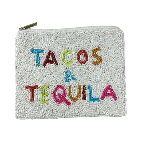 TACOS AND TEQUILA Coin Purse Pouch, Coin Purse Pouch, Beaded Coin Purse, Cute Coin Purse, Beaded Purse, Summer Coin Purse, Best Friend Gift, Pouches, Boho Bags, Wallets for Her