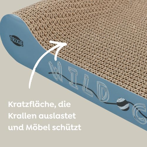 TRIXIE Kratzpappe Wild Cat – Kratzbrett für Katzen aus stabiler Wellpappe mit Katzenminze - 41 × 24 × 7 cm - zur Krallenpflege & Beschäftigung - 48000