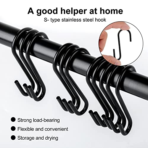 DONQL 20 Stück S Haken Schwarz, Edelstahl Zum Einhängen, Klein Schwerlasthaken Doppelhaken Aufhängehaken für Garderobe, Küche, Kleiderstange