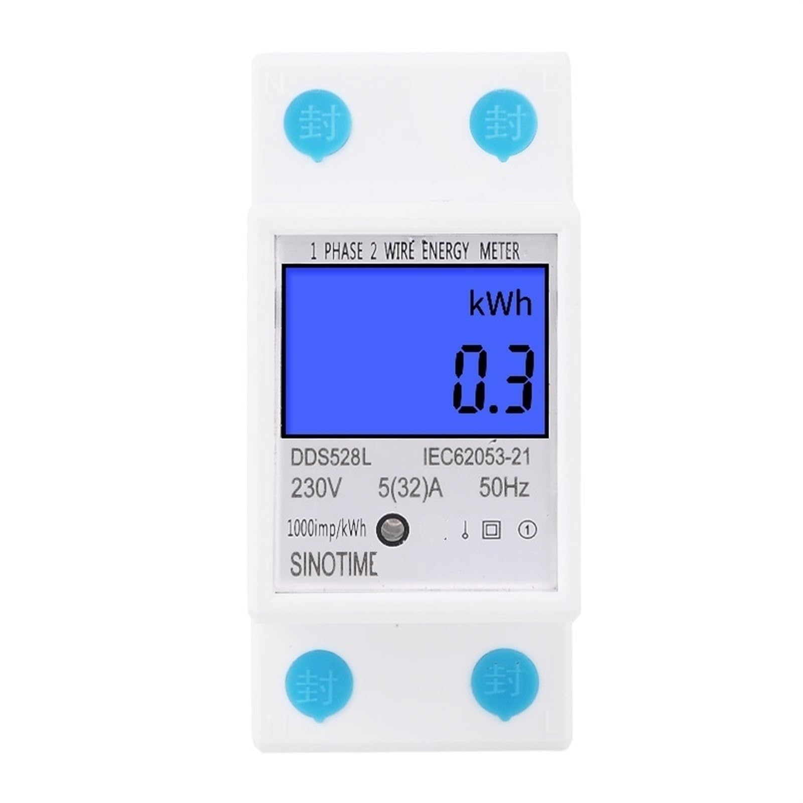 Backlit Single Phase Two Wire LCD Digital Display Wattmeter Power Consumption Energy Meter kWh AC 230V 50Hz 110V 60Hz Din Rail(120V 60Hz)