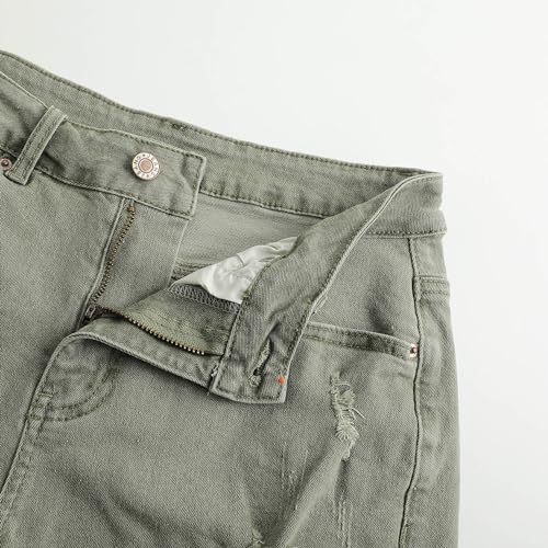 Image of THUNDER STAR Women Mid Rise Ripped Stretchy Jeans Shorts Frayed Raw Hem Casual Denim Shorts